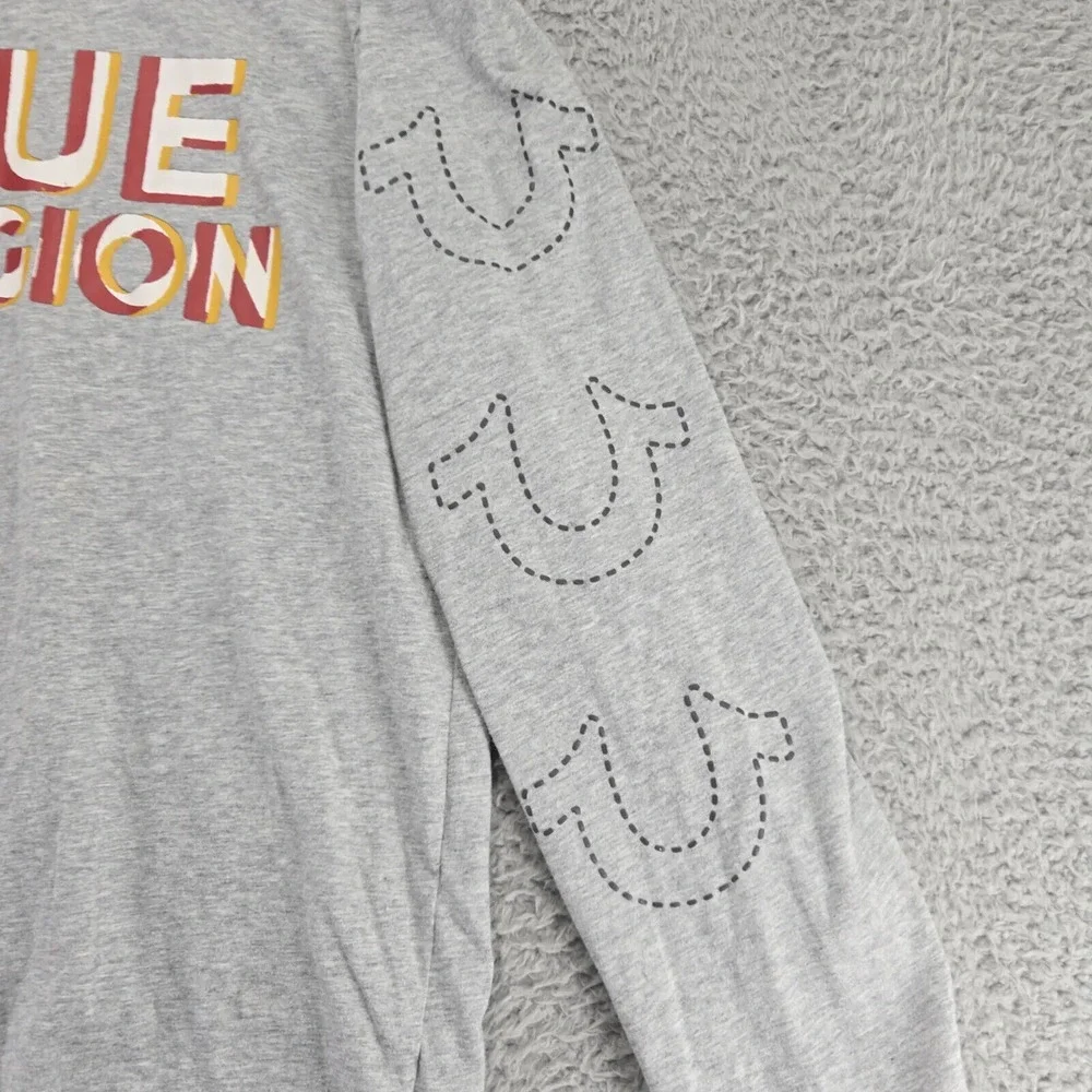 True Religion Shirt Mens Large Gray Heather Spellout Long‎ Sleeve Crew Neck